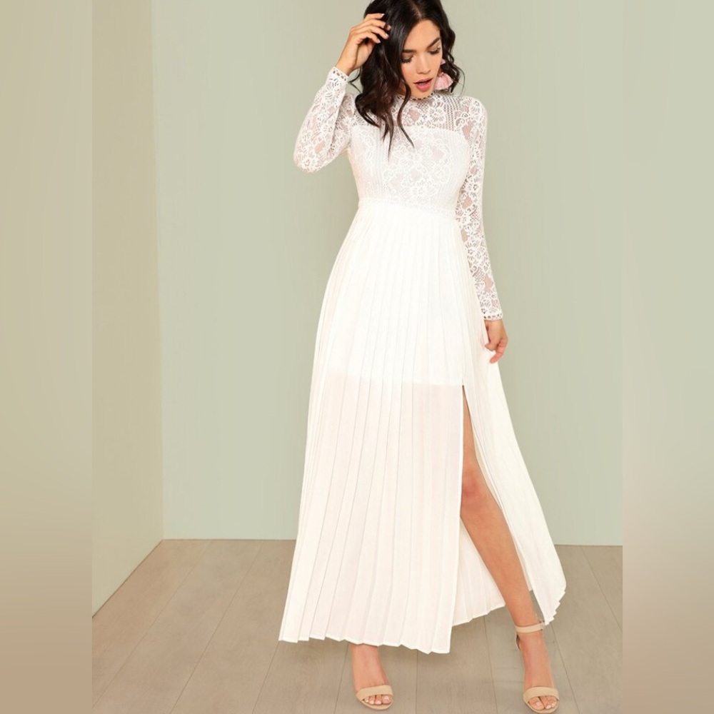 SHEIN • White Lace • Long Sleeve Dress *STAINED*